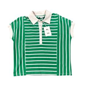NWT Free Assembly Green White Striped Polo Shirt XS